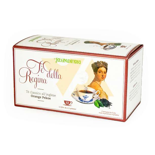 Чай чёрный классический цейлонский "Королева", 12 пакетиков по 2,5 гр, REGINADIFIORI, 0,030 гр (карт/кор)  REGINADIFIORI Италия