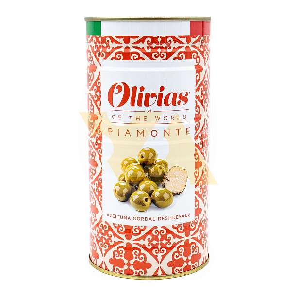 Оливки зелёные без косточек по-пьемонтски, OLIVIAS BY TAST, 1,485 кг/ 0,6 кг/1,450 л (ж/б)  OLIVIAS BY TAST Испания