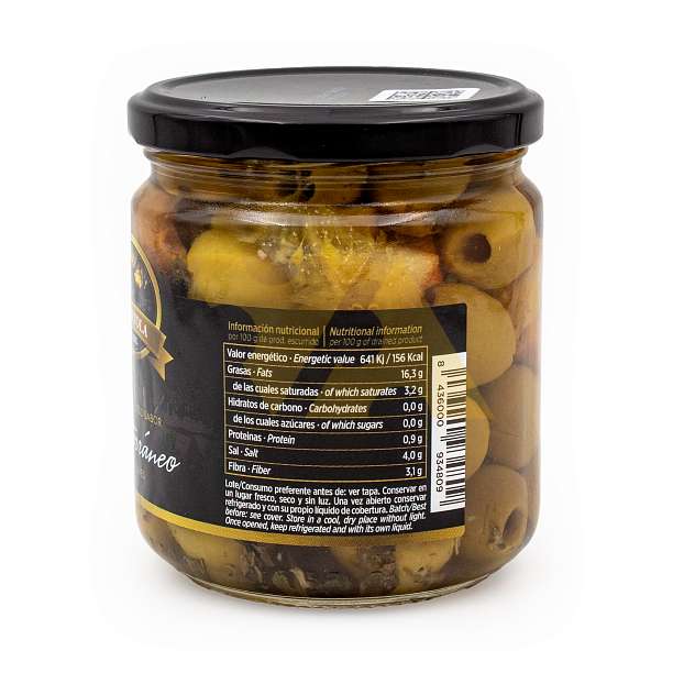 Оливки зеленые без косточек со средиземноморским вкусом, LA TORTOLA, 0,370 кг/0,200 кг (ст/б)  LA TORTOLA Испания