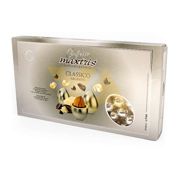 Миндаль в шоколаде в серебряной глазури CLASSICO ARGENTO, CONFETTI MAXTRIS CIOCOMANDORLA, 0,500 кг (карт/кор)  Confetti Maxtris Италия