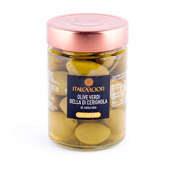 Оливки Белла Чериньола зеленые гигантские с косточками в рассоле LINEA GOURMET, ITALCARCIOFI, 0,360 л/0,340 кг/0,180 кг (ст/б)