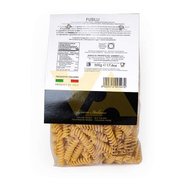 Фузилли BELLA ITALIA, паста из твердых сортов пшеницы,  UMBRO, 0,5 кг 0.5 кг. Antico Pastificio Umbro S.r.l. Италия