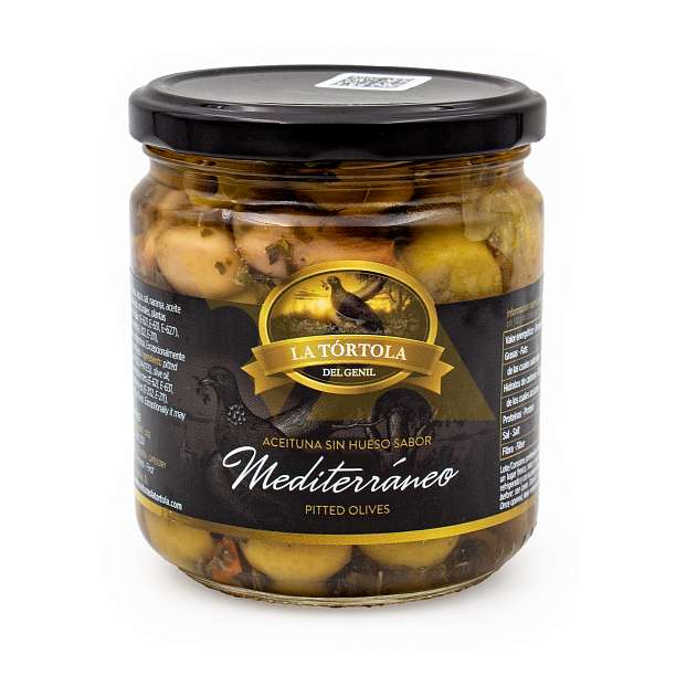 Оливки зеленые без косточек со средиземноморским вкусом, LA TORTOLA, 0,370 кг/0,200 кг (ст/б)  LA TORTOLA Испания