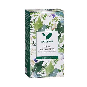 Чай зеленый GELSOMINO с жасмином, 25 пакетиков по 1,5 гр., NATURSAN, 0,0375 кг (карт/кор)