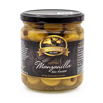 Оливки зеленые без косточек "MANZANILLA", LA TORTOLA, 0,370 кг/0,200 кг (ст/б)