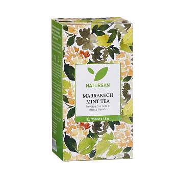 Чай зеленый MARRAKECH с марокканской мятой, 25 пакетиков по 1,5 гр., NATURSAN, 0,0375 кг (карт/кор)