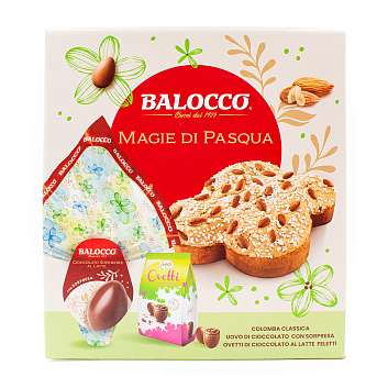Набор Пасхальный MAGIE DI PASQUA (Коломба классическая 500 гр, Яйцо шоколадное с сюрпризом 150 гр, Яйца шоколадные 125 гр), BALOCCO, 0.850 кг (карт/кор)
