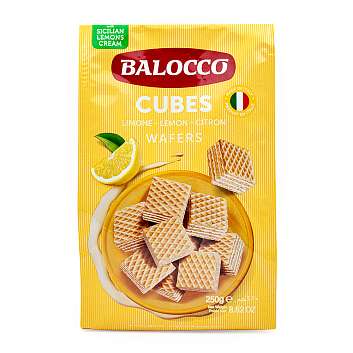 Вафли с кремом из сицилийских лимонов, кубики, BALOCCO, 0,25 кг