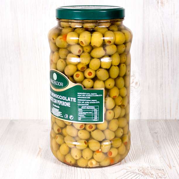 Оливки фаршированные перцем в рассоле, ITALCARCIOFI, 2,9 кг/1,8 кг/3,1 л (ст/б)  Italcarciofi S.r.L. Италия