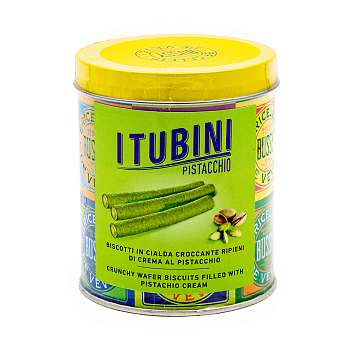 Хрустящие вафельные трубочки с фисташковым кремом, TUBINI PISTACCHIO, 0,280 кг (туба ж/б)