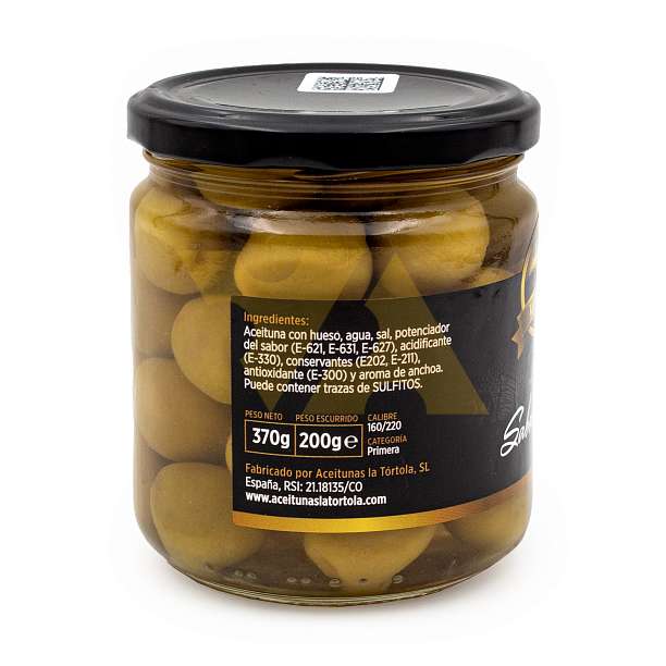 Оливки зеленые с косточками "MANZANILLA", LA TORTOLA, 0,370 кг/0,200 кг (ст/б)  LA TORTOLA Испания