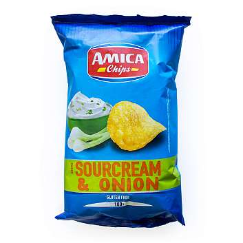 Чипсы картофельные со вкусом сметаны и лука, AMICA CHIPS, 0,100 кг