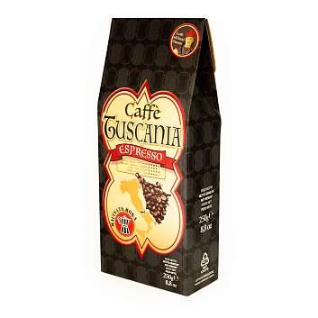 Кофе Эспрессо Макинато Мока, смесь обжаренного молотого кофе CAFFE TUSCANIA, NEW YORK, 0,250 кг (фольг/ пак в карт/кор)