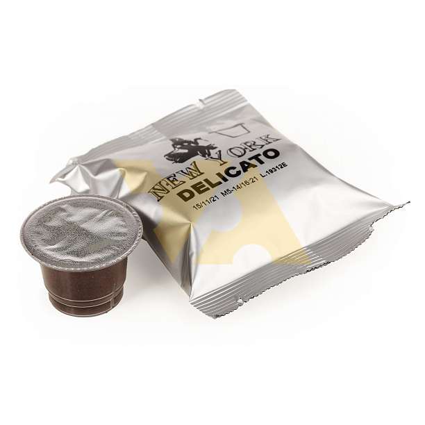 Кофе в капсулах DELICATO, 100 капсул по 5 гр., для машин NESPRESSO, NEW YORK, 0,500 кг (карт/кор)  Caffè New York Италия