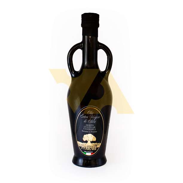 Масло оливковое первого холодного отжима из оливок сорта Таджаски, 100% ITALIANO  (AMPOLLA), FERRARI, 0,500 л (ст/бут Ампола)  Azienda FERRARI Италия