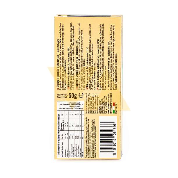 Шоколад молочный с солью 1067, 32% какао, STAINER, 0,05 кг (карт/кор с попугаем)  ANDREA STAINER Италия