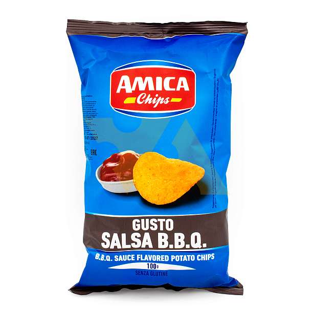 Чипсы картофельные со вкусом соуса барбекю B.B.Q., AMICA CHIPS, 0,100 кг 0.1 кг. Amica Chips Италия