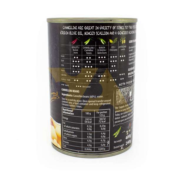 Фасоль Канеллини белая COPPOLA, 0,4 кг/0,24 кг/0,425 л (ж/б) 0.4 кг. Coppola Foods Италия