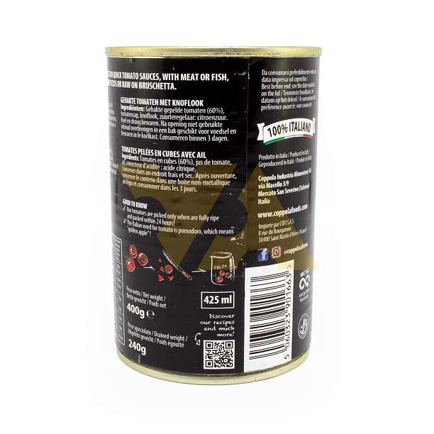 Томаты резаные Польпа с чесноком COPPOLA, 0,4 кг/0,24 кг/0,425 л (ж/б) 0.4 Coppola Foods Италия