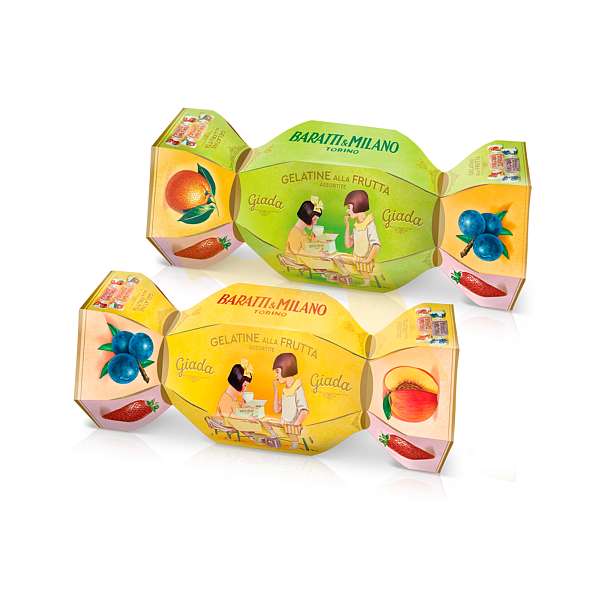 Мармелад фруктовый ассорти с фруктовым соком, 5863, 5 вкусов, BARATTI&MILANO, 0,200 кг (карт/кор в виде конфеты)  Baratti & Milano Италия