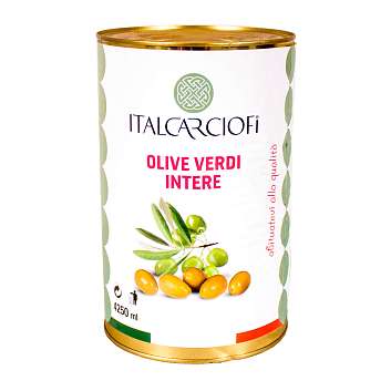 Оливки целые с косточкой в рассоле, ITALCARCIOFI, 2,5 кг/4,2 кг/4,25 л (ж/б)