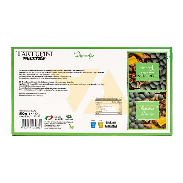 Миндаль обжаренный покрытый белым шоколадом со вкусом фисташек TARTUFINI, MAXTRIS, 0,5 кг (карт/кор)  Confetti Maxtris Италия